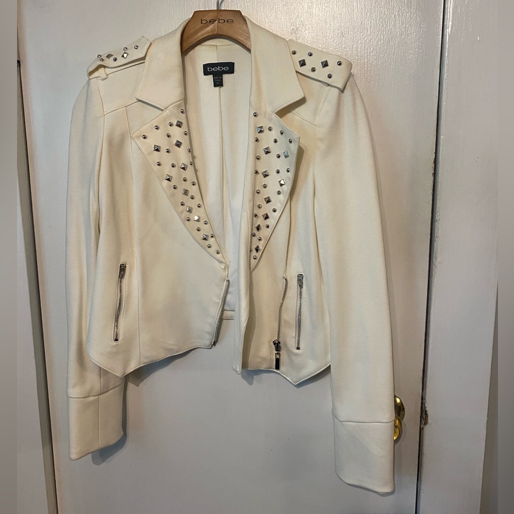 Bebe Cropped Studded Moto Jacket